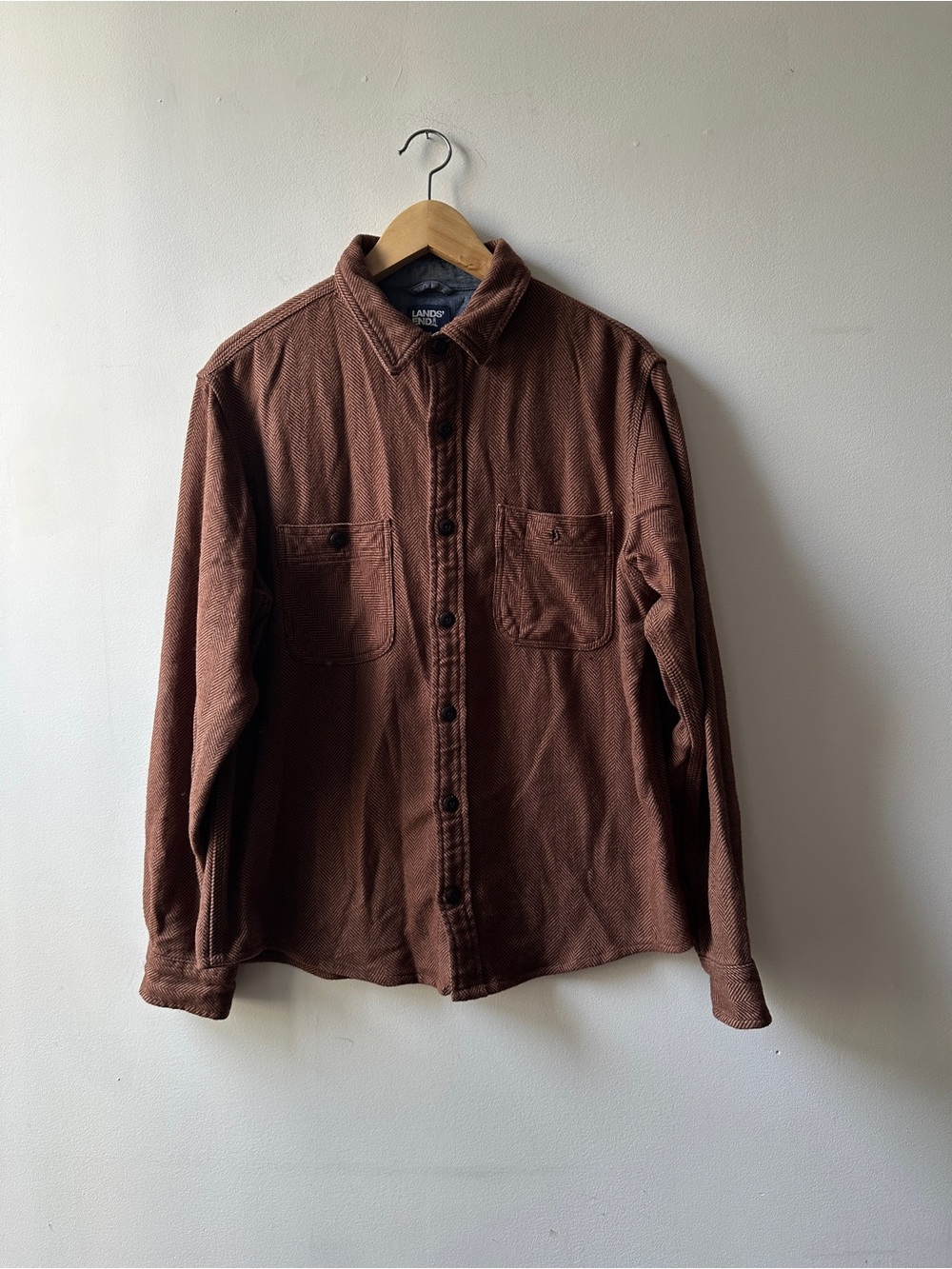 Lands' End brown herringbone flannel shirt M